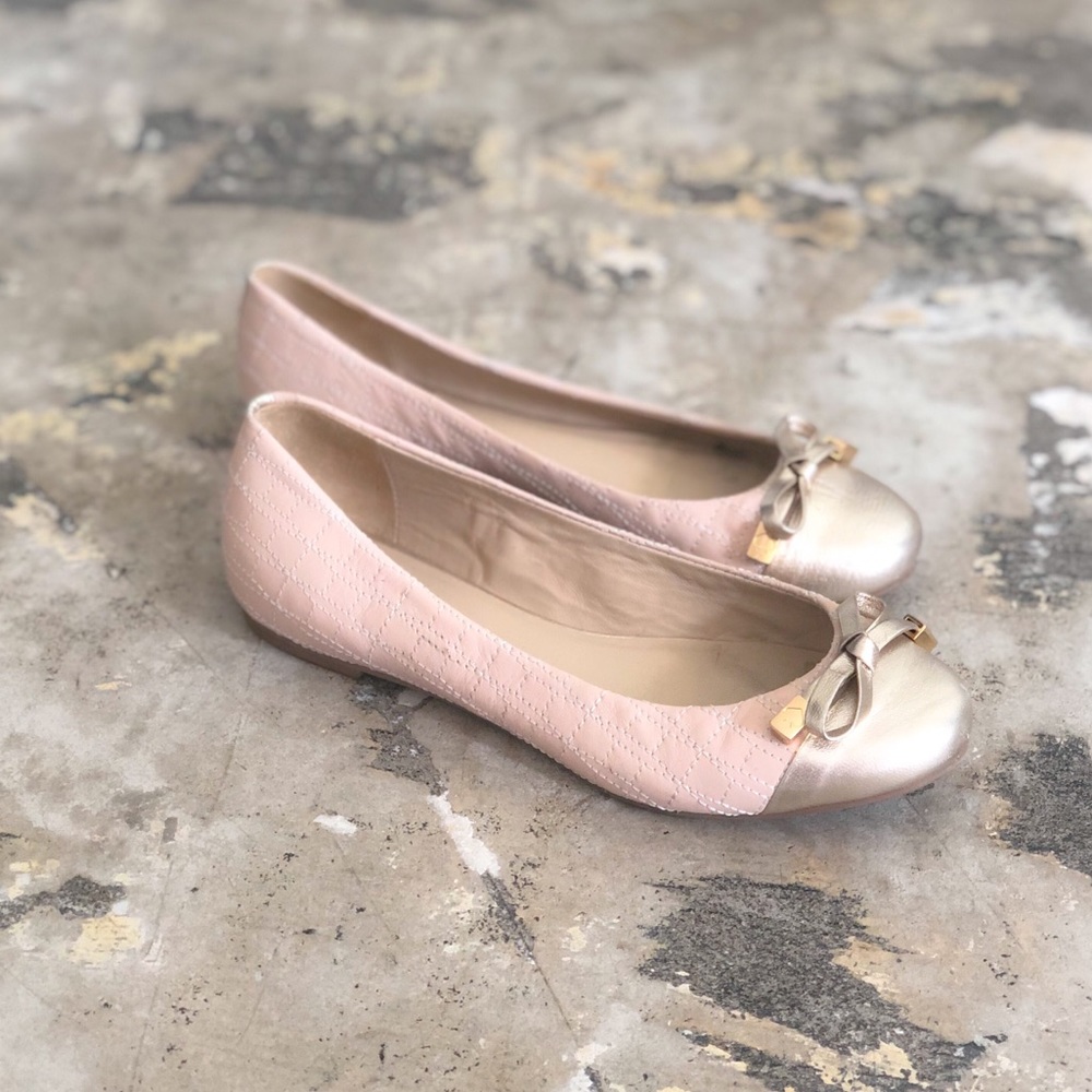 Kate Spade Pink & Silver Quilted Bow Ballet Flats